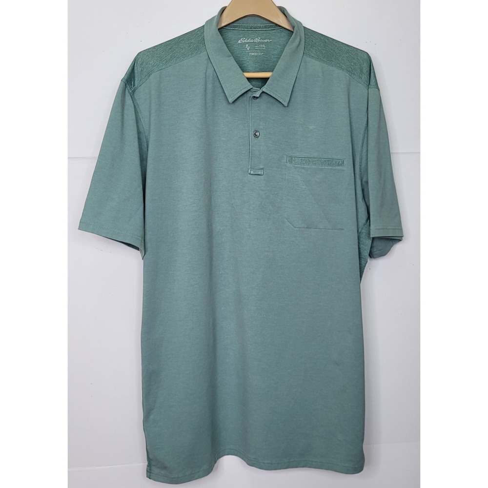 Eddie Bauer Polo Shirt Sz 2XL Green FreeDry Mesh Back Golf Pocket‎ Short Sleeves